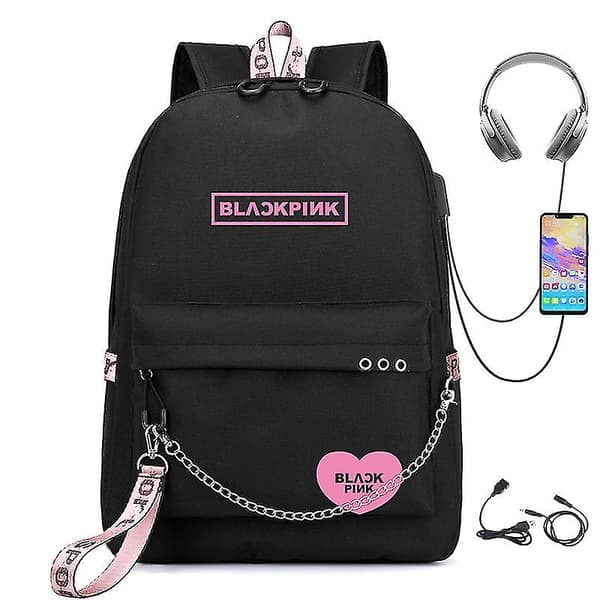 Aespa-Blackpink Ryggsäck USB Laddningsbar Ryggsäck Student Skolväska