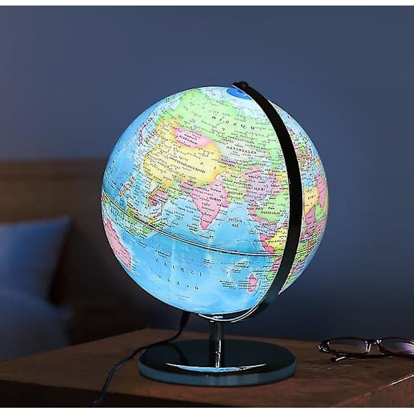 Geografilärarens Världskarta Glob 25 cm Diameter Upplyst Glob Med LED-Ljus Världs Glob