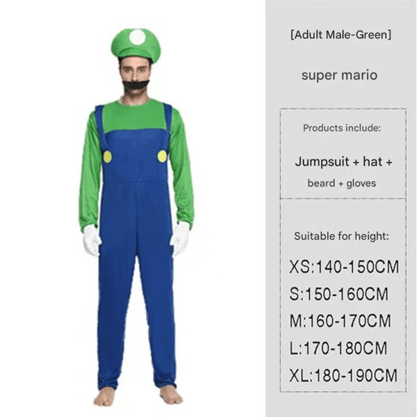 Super Mario Bros. Maskeradkostym för Vuxna Män Cosplay Kostym Grön S Grön