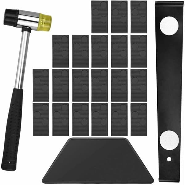 Golvläggningskit med 20 distanser, 1 hammare, 1 gummiblock och 1 uppdragsstång för 7-15 mm tjocka laminatgolv
