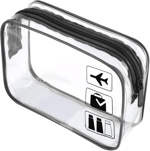 Genomskinlig necessär för resor, TSA-godkänd, quartstorlek, genomskinlig flygplansväska för handbagage, genomskinlig kosmetikapåse, genomskinlig