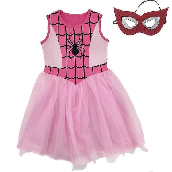 Rosa Röd Flickor Spider Girl Kostym Utklädnad Superhjälte Spider Man Maskeradklänning Kort Ärm Pink-XS