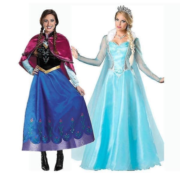 Vuxen Prinsessa Anna Elsa Kostym Jul Cosplay Maskeradkläder Outfit Elsa-XF7-