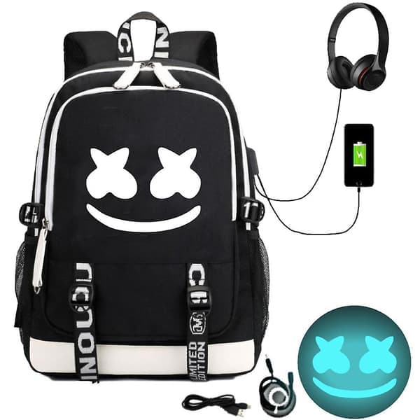 Marshmello USB Uppladdningsbar Ryggsäck Skolväska med Stor Kapacitet-FA12-