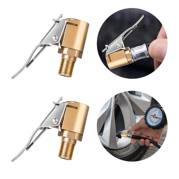 Tire Air Chuck with Clip Adapter 2 Pcs Air Chuck Tire Inflator Compressor Pump Connector Heavy Duty Brass Locking Tire Inflator Air Chuck-FA-