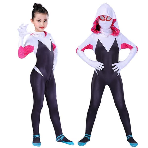 Halloween Ghost Spider Gwen med Mask Cosplay Costume Girl W