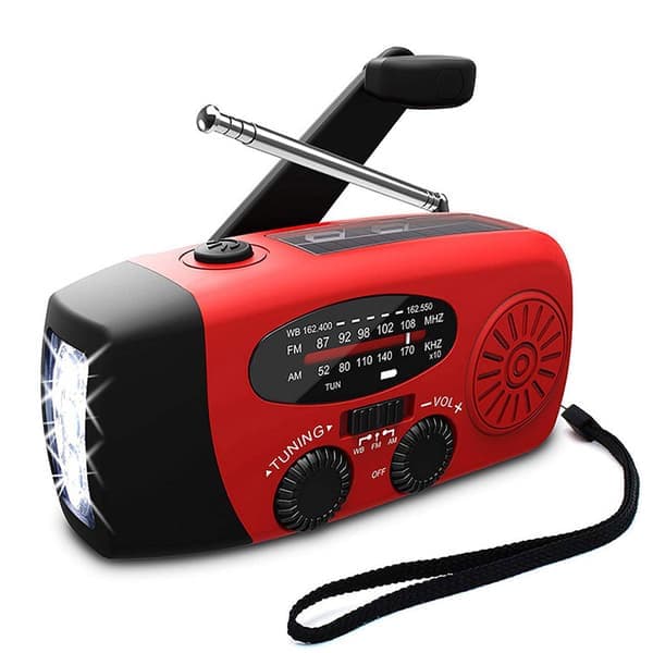 Crank Radio with Solar Cells Flashlight and 2000mAh Power Bank Red SOS
