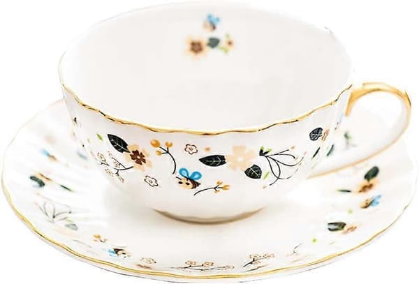 Blomsterbi Tekoppar och fat, Kaffe Benporslinsmugg 1 Set (Bi)