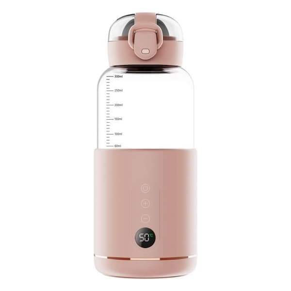 Flaskvärmare för barn - Rosa - Portabel - Justerbar temperatur - 300 ml - Trådlös
