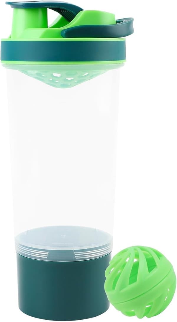 Shaker Protein Shake, 700ml Protein Shaker Cup, Vattenflaska med Stor Kapacitet, Kombinerad Avtagbar Vattenflaska, Med 200ml Pulverbehållare, grön