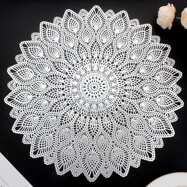 6 st silverfärgade runda placemats, utskurna tvättbara och avtorkningsbara placemats, årsdagsmiddag kök dekorativa bordsmattor