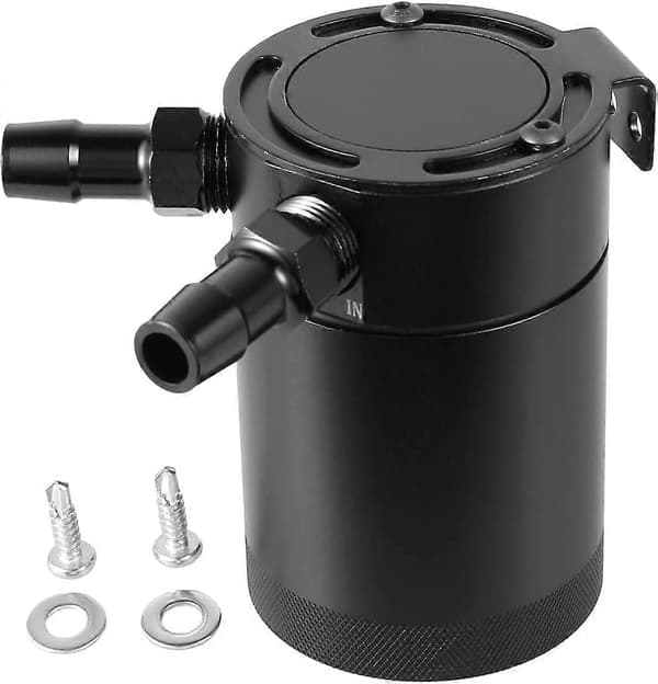 Oljeuppsamlare 2-ports oljeuppsamlingstank med bafflad universell luftoljeavskiljare 59 ml oljeuppsamlare i aluminium svart