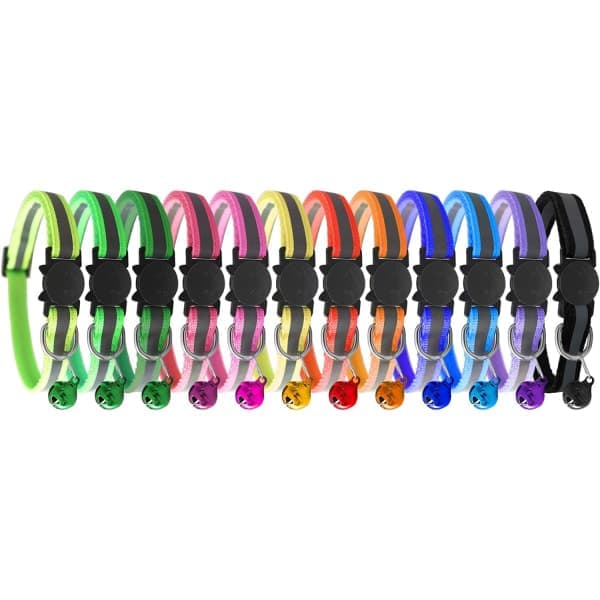 Reflekterande katthalsband med bjällra, 12-pack, Breakaway Cat Co