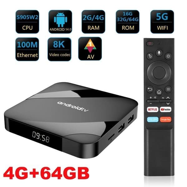 Android 14.0 Smart TV Box 8K HD Smart TV-box AV1 Dual-WIFI BT Röstfjärrkontroll 3D Videomediaspelare Hemma Bio Set-top Box