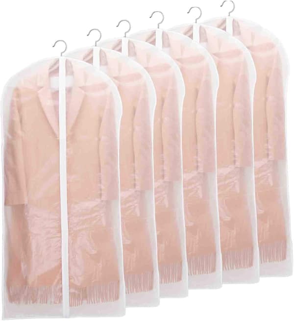 Klädpåse - Klädpåsar med dragkedja - 60x140 cm - 5-pack - Klädskydd - Vattentätt skydd med öppning för klädhängare