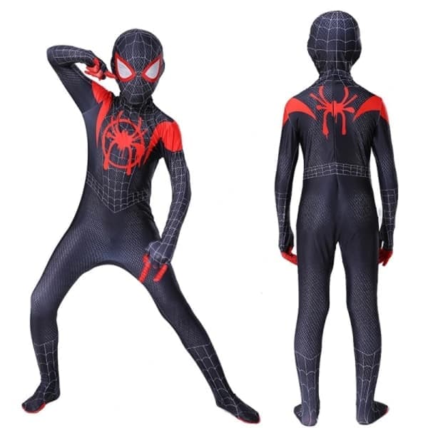 Barnkostym Miles Morales Spiderman Cosplay Jumpsuit svart 140CM