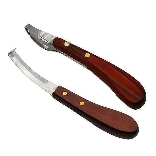 2 st Hästhovögla Hovkniv Trimmer Blad Får Nötkreatur Hovkniv Dubbelsidig Sax Skärare Trähandtag Rostfritt Stål