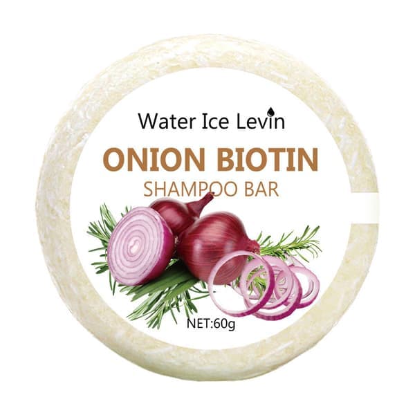 Lök Biotin Schampo Bar 60g, lämplig för alla hårtyper, rik på rosmarinextrakt, med återfuktande och utjämnande effekter.