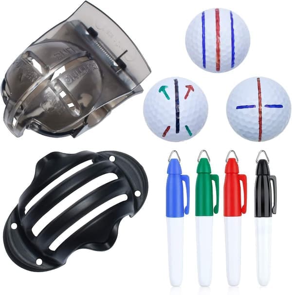 6-pack golfboll linjeteckningsmarkör golfboll linjerare golfboll markeringsverktygssats - 2 golfboll markeringsstenciler och 4 färgade markörer