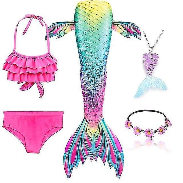5 st/ set Flickor Mermaid Tail Baddräkt Barn Mermaid Ariel Cosplay Kostym Fantasy Beach Bikini Set 2