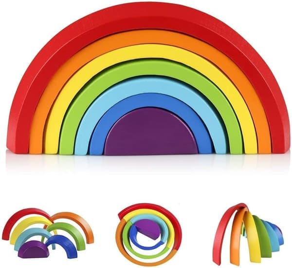 Träregnbågsstaplare Leksaker 7 st Montessori Baby Sinnesutvecklande Staplingsleksaker Byggklossar för 2 3 4 Šr Gamla Pojkar och Flickor