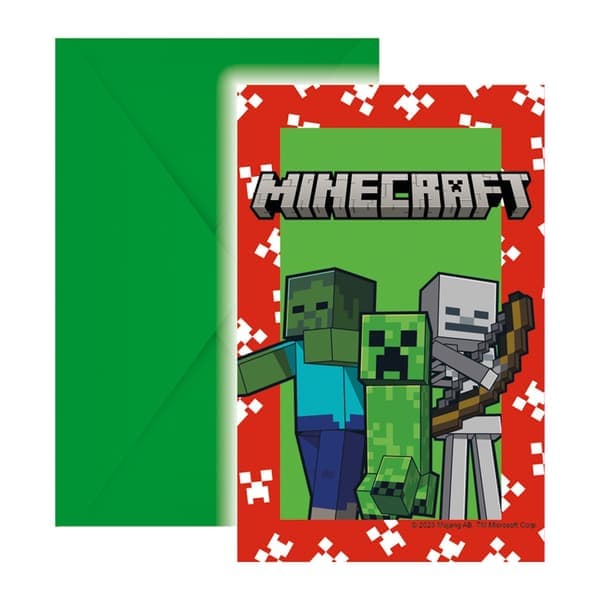 Minecraft Inbjudningskort 6-pack – Kalasinbjudningar med Kuvert FSC