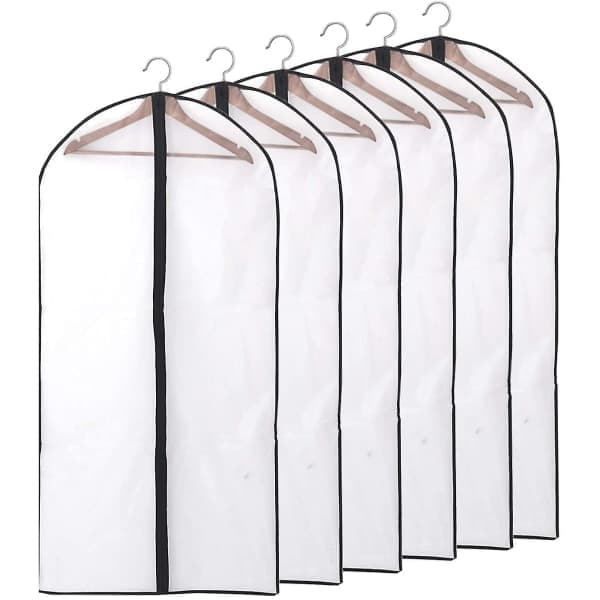 12-pack klädpåsar för kostym, långa, 60 x 120/100 cm, transparenta, med dragkedja