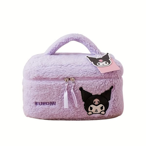 Sanrio Teddy Plysch Stor Kapacitet Kosmetisk Förvaringsväska, Tecknad Chic Mjuk Rese Sminkväska, Premiumkänsla med Dragkedja för kvinnor, flick