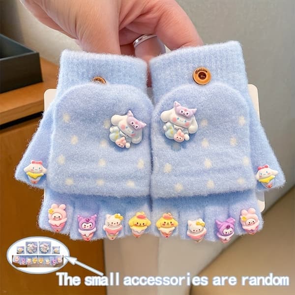 1 par Sanrio Termiska Vinterhandskar för Flickor & Pojkar - Söta Animefigurer (Cinnamoroll, Little Twin Stars, Pochacco) - Öppningsbara Vantar med