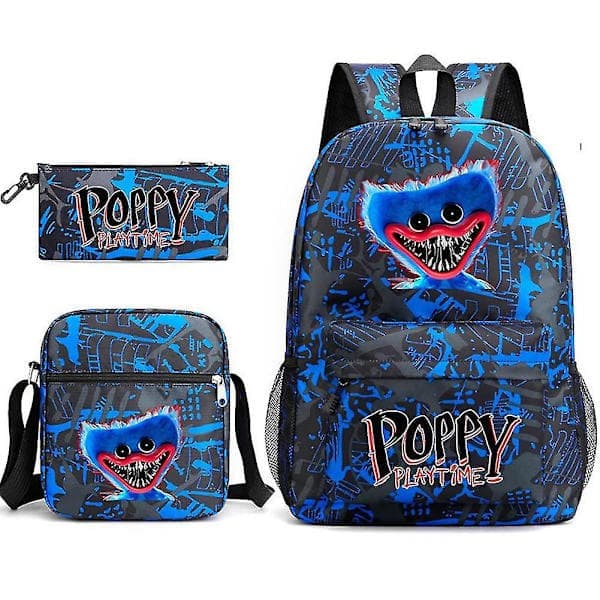 3 st set Anime Game 3d Poppy Playtime Monster Ryggsäckar Messenger Bag Pennfodral Canvas Skolväska För Student Barn DB