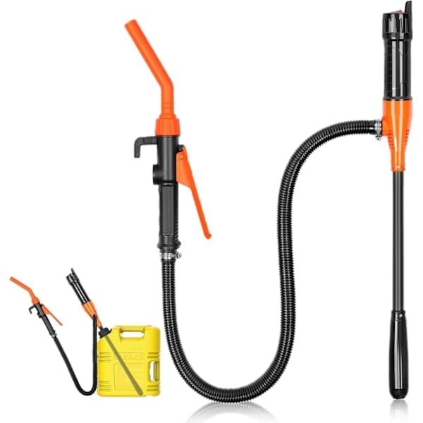 Multifunktionell bränslepump batteridriven upp till 9 liter (2,4 GPM) per minut bärbar bränslepump för bensin, diesel, vatten, bränsle (orange)
