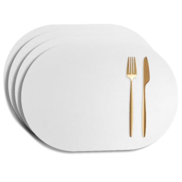 4-pack bordstabletter i konstläder, oval, vit, 43x30cm