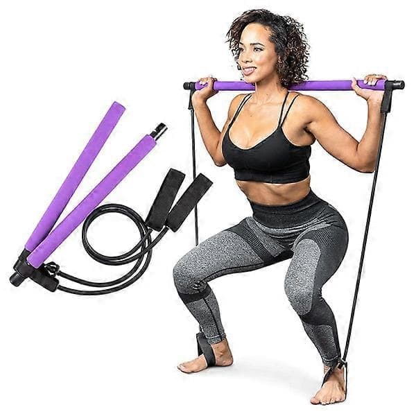 Pilates Bar Set Motståndsband Justerbara Band Träning Lila