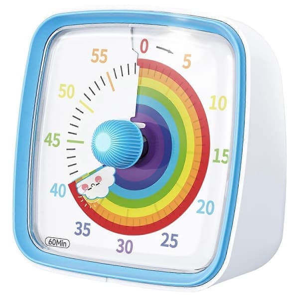 60-minuters visuell timer med nattlampa, nedräkningstimer, Pomodoro-timer med regnbågsmönster för barn