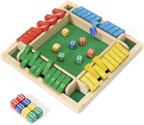 Träspel Shut The Box - Klassiskt Tärningsspel & Pusselspel för Familjer och Fester