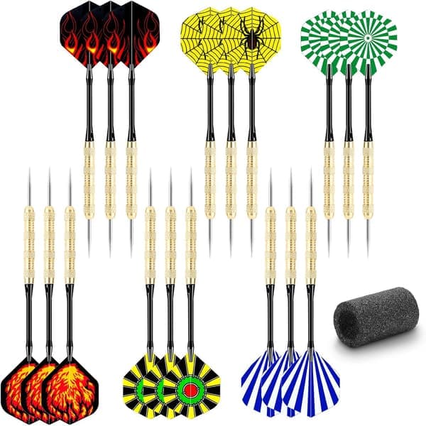 18-pack Stålspets Dartpilar, Premium Aluminium Skaft Professionell Metall Dartset, Dartset för Nybörjare eller Proffs (FQ)
