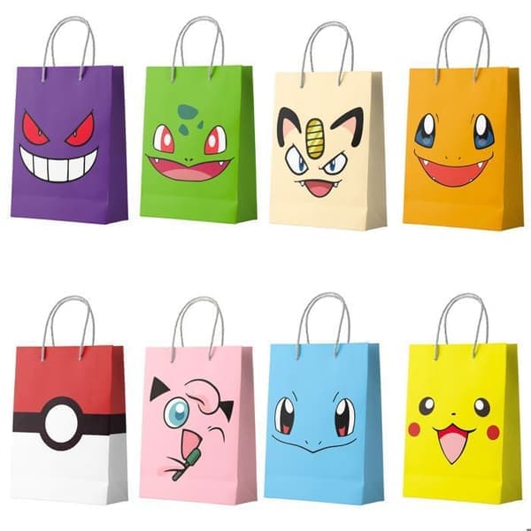 Set med 24 Pikachu-papperspåsar för Pokémon-födelsedagsgodis för Pokémon-födelsedagsdekoration.