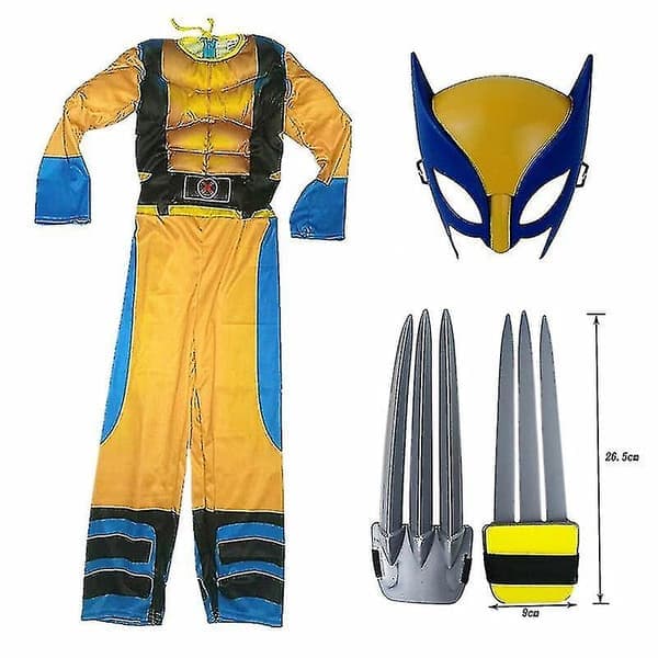 Wolverine-dräkt för barn, superhjältedräkt, jumpsuit, halloween-cosplay, mask/vargklo-rekvisita, fantasy-G, 3-delars set