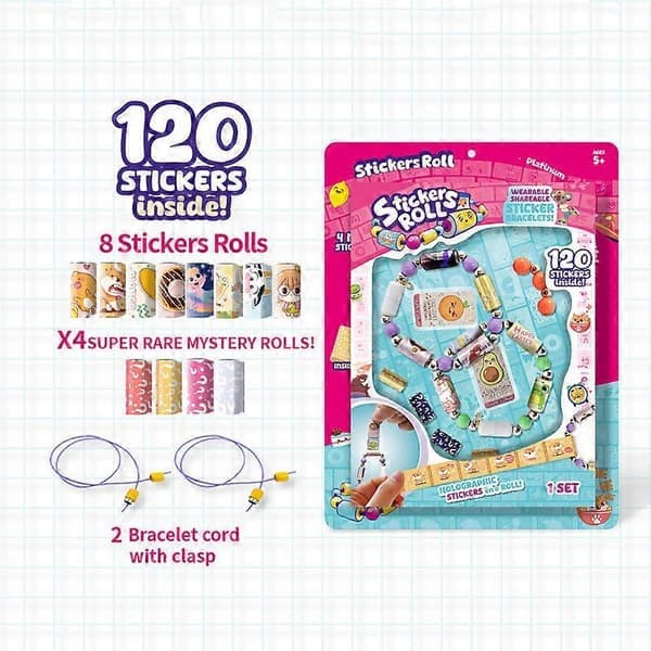 Sticki Rolls Kreativ Bok Set Med 120 Stickers, Bärbara Stickerarmband, 1 000+ Samlarstickers (LGL)