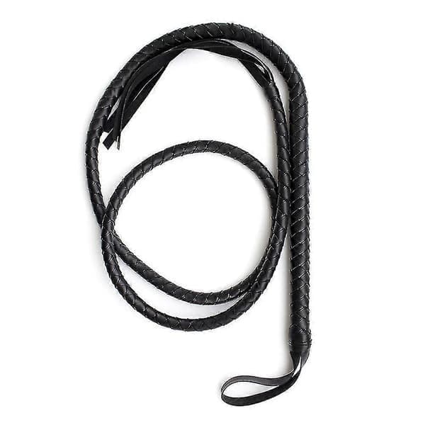 Läder och mocka Bull Whip för hästträning - 1,9 m flätad piska (svart) (LGL)