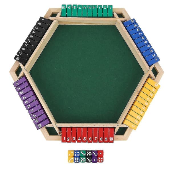 Stäng Lådan Tärningsspel 6 Spelare 6 Färgade Sidiga Träbordsskiva Stäng Lådan Spel Med 12 Tärningar (LGL)