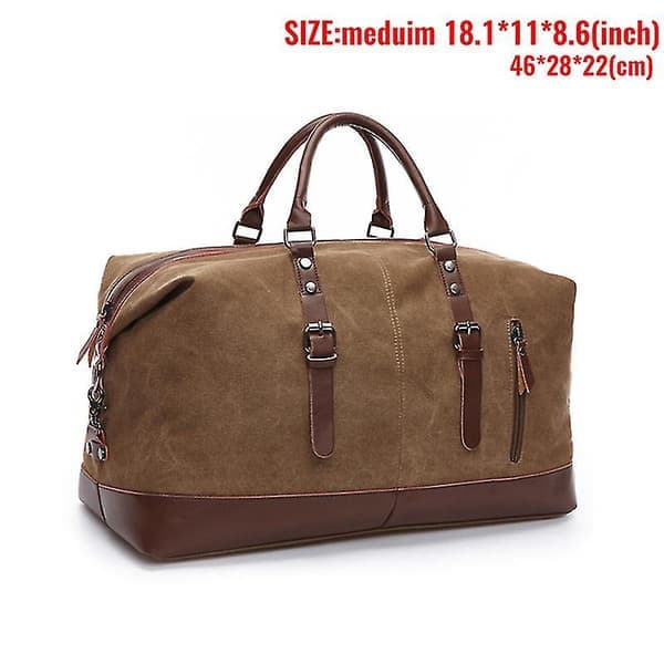 Markroyal Canvas Läder Herr Resväskor Handbagage Resväskor Herr Duffelväskor Handväska Resväska Stor Weekendväska Övernattning（Kaffebrun