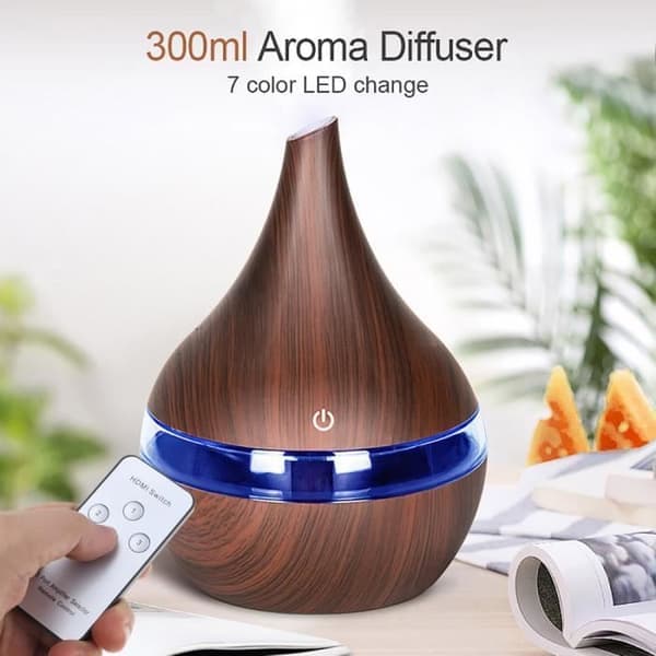 Eterisk oljediffuser, 300 ml elektrisk doftspridare, ultraljudsfuktare, 7-färgs LED och fjärrkontroll