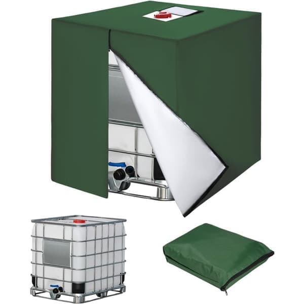 1000L IBC Tankskydd, 420D Vattentanksöverdrag, Anti-UV Tankskydd, IBC Tank Skyddsöverdrag med Dragkedja, 120 x 100 x 116 cm (Grön)