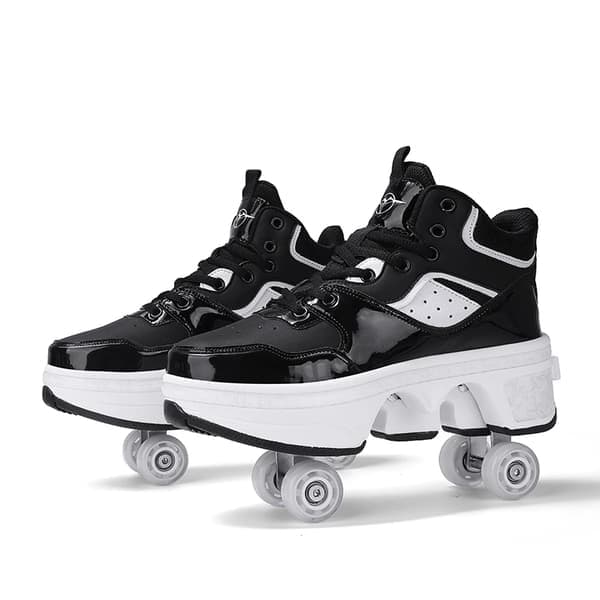 Unisex Youth Deformation Skating Shoes Four Wheels Rounds Of Roller Skate Shoes Casual Sneakers Deform Roller Shoes Blu