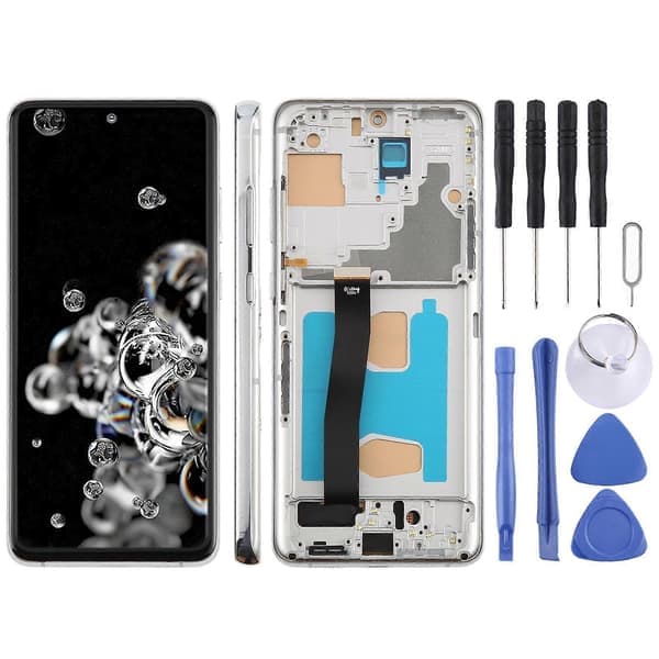 6,78-tums TFT LCD-skärm digitizer-enhet (inklusive ram) för Samsung Galaxy S20 Ultra SM-G988B, stöder inte fingeravtrycksigenkänning.