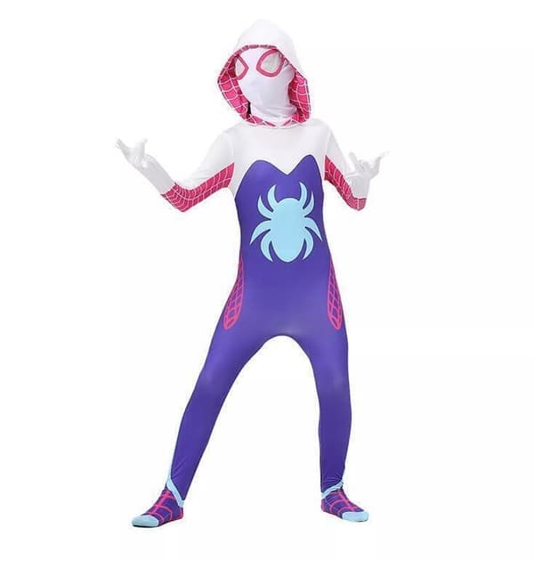 Flicka spöke spindel stacey gwen cosplay halloween kostym onesie maskerad lila stacey-Perfekt