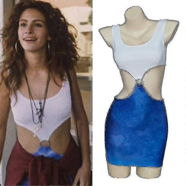 Film Pretty Woman Julia Roberts Cosplay Vivian Ward Sexig Blå Bar Midja Tie-dye Urringning Klänning - Perfekt