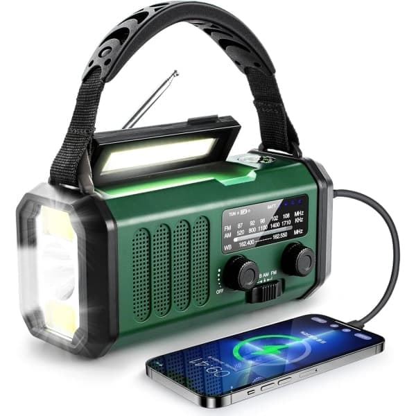 Nödradio med Vev, 10000mAh Batteri - NOAA/AM/FM Väderradio - LED-Ficklampa och Läslampa - SOS-Larm - Perfekt