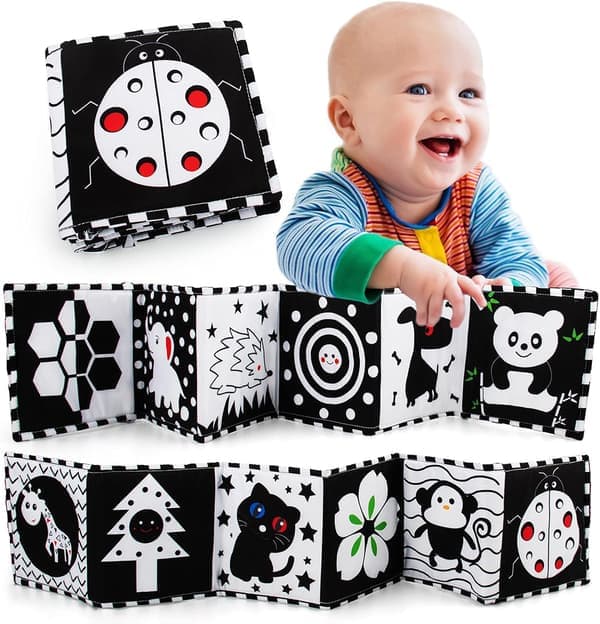 Svartvita babysensoriska leksaker med hög kontrast, mjuk babybok för-XF21-